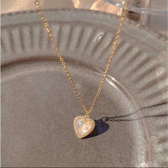 HEART Opal Gem Pendant Gold Chain Choker Statement Necklace - Picture 1 of 3